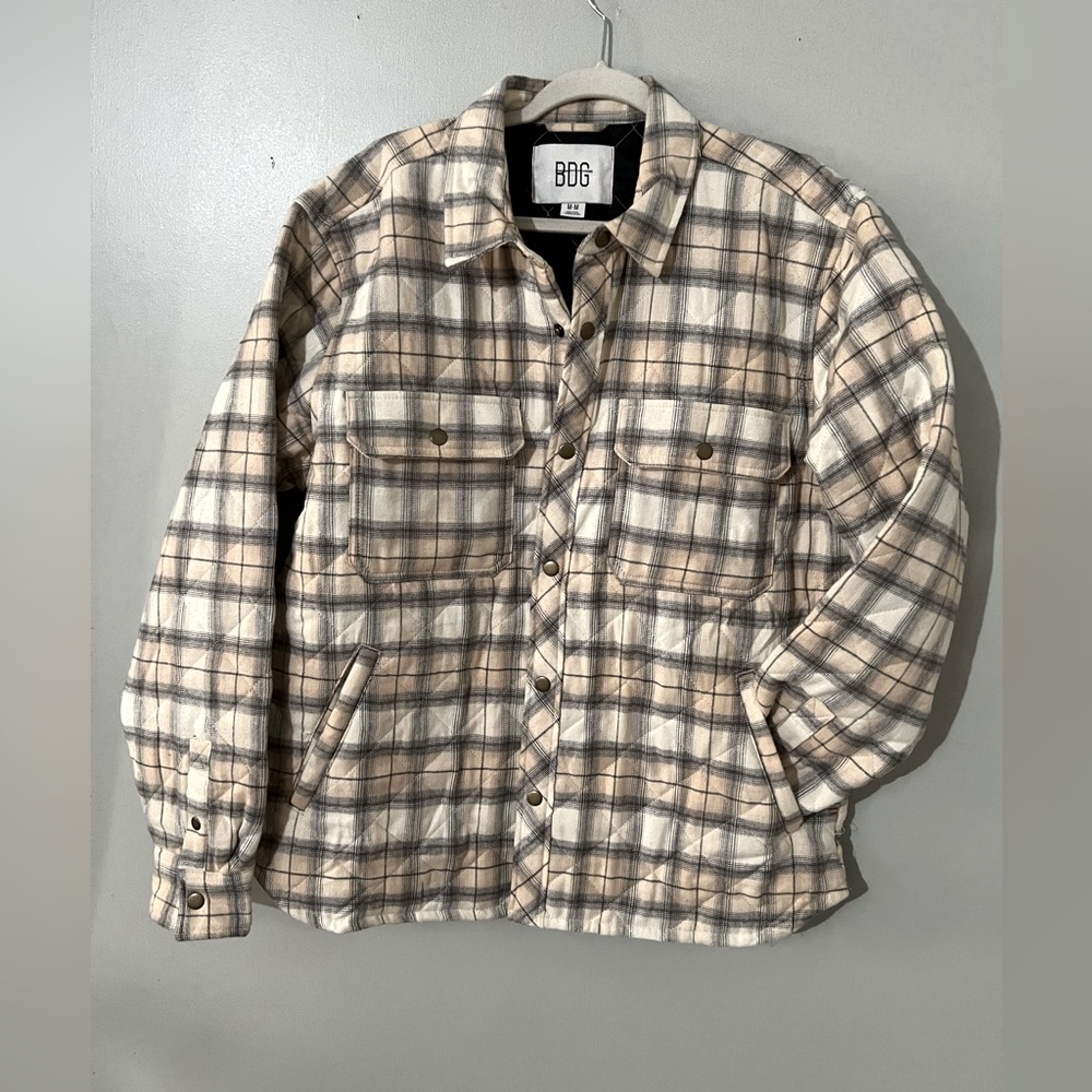 NWOT BDG Urban Outfitters Brushed Plaid Quilted Shirt Jacket